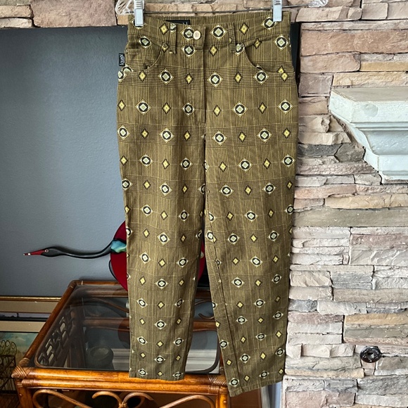VTG 90s Plaid Preppy Funky Pants Tiki Academia Geometric Green High Waist EU36 - Picture 2 of 11